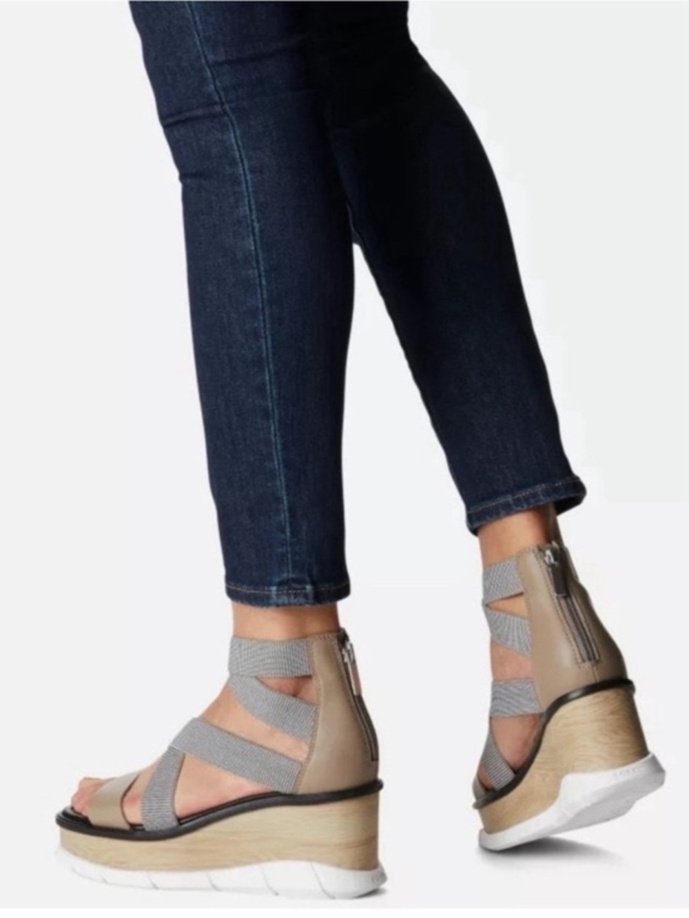 Sorel Taupe Strappy Elastic Wrap Wedge Sandals Joanie lll sport strap wedges